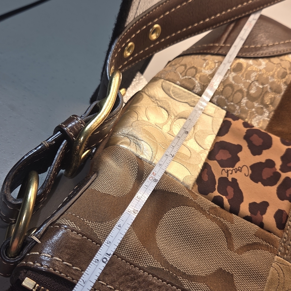 VTG COACH Patchwork Top Zipper Crossbody Tote Shoulder Bag Brown Lining - Picture 8 of 10